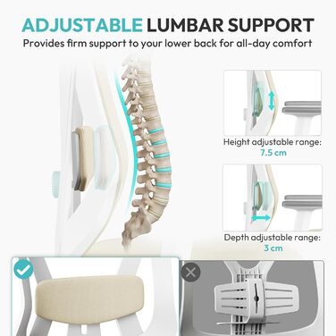 Офісне крісло Yaheetech з регульованою підголівником та підтримкою попереку, дихаюча сітчаста спинка, широке сидіння, S-подібна спинка, поворотне на 360°, бежеве