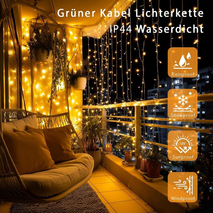 Гірлянда світлодіодна святкова для прикраси на 800 LED, 90 метрів, тепле біле світло, з пультом, таймером, вологостійка, для дому та саду