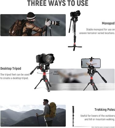NEEWER 71.6' професійний монопод для камери з вуглецевого волокна, для DJI RS, Manfrotto, максимальне навантаження 6 кг, TP71 (GM76)