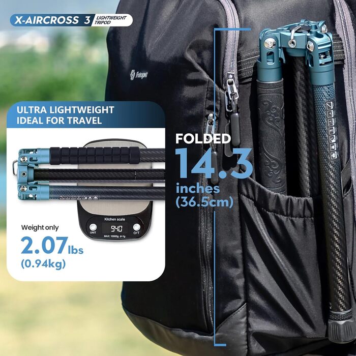 Штатив Fotopro Carbon X-Aircross 2: Легкий карбоновий штатив з кульковою головкою, 151 см, до 10 кг, блакитний