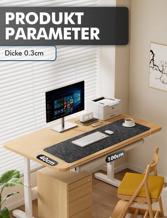 Підкладка для столу з фетру, 100x40 см, антиковзаюча, захист для офісу та дому (темно-сірий)