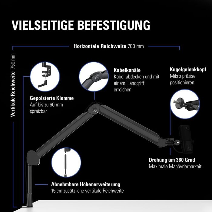 Elgato Wave: Кріплення для мікрофона з кабелями - для стрімінгу, подкастів, геймінгу та офісу