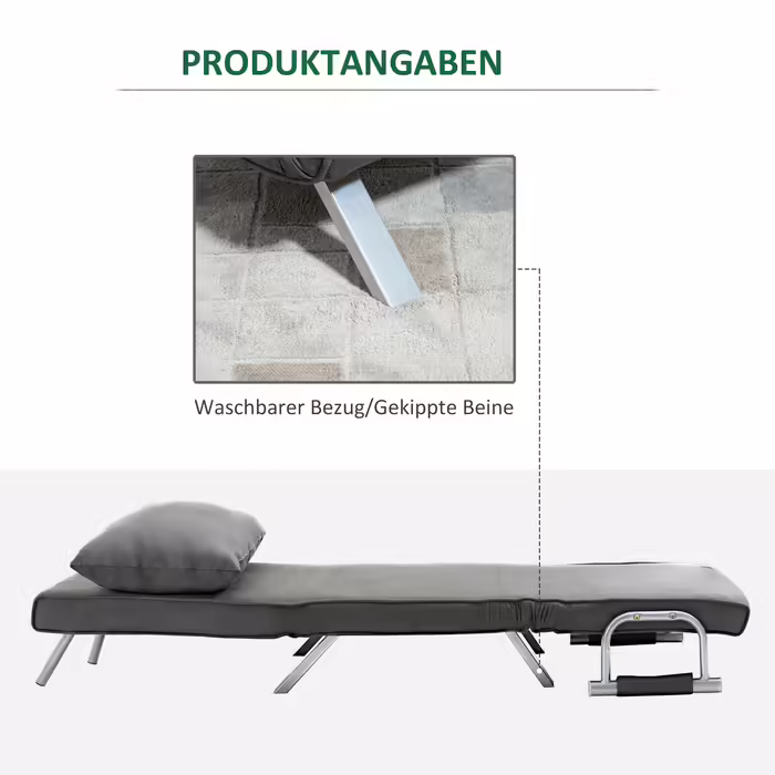 HOMCOM 2-in-1 Sleeper Sofa with Adjustable Backrest 65L x 77W x 80H cm, Removable Cover, Cushion, Stable and Rustproof, Polyester Black