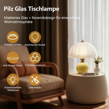 LED настільна лампа, невеликий скляний світильник з 3 режимами кольору, вінтажний приліжний світильник для вітальні та спальні