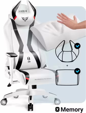 Ігрове крісло Diablo X-Horn 2.0 King (XL), біле, ергономічне, 3D підлокітники, офісне, з подушками для шиї та попереку, екошкіра, гойдалка