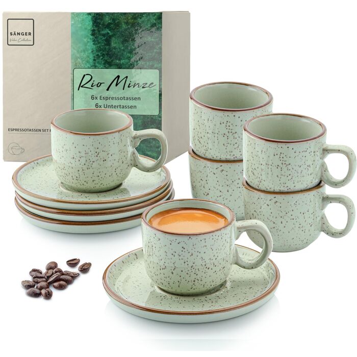 Набір посуду SÄNGER Rio 24 елементи: 6 тарілок, 6 сніданок, 6 глибоких тарілок, 6 салатників, посуд для 6 осіб, блакитний, Steingut, VALUE COLLECTION (12 чашок еспресо)