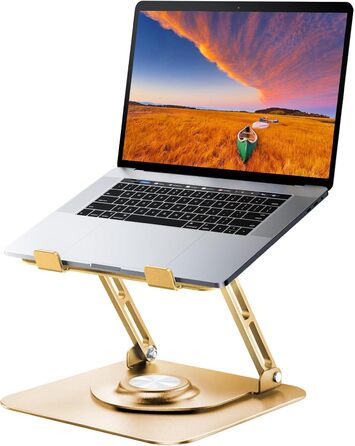 Adjustable Laptop Stand for Desk - 360° Rotating Base, Foldable & Portable - Fits 10-17 Inch Laptops (Gold)