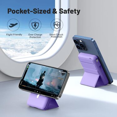 Power Bank Azmuth MagSafe 10000mAh для iPhone з LED дисплеєм, бездротова зарядка, білий (фіолетовий)