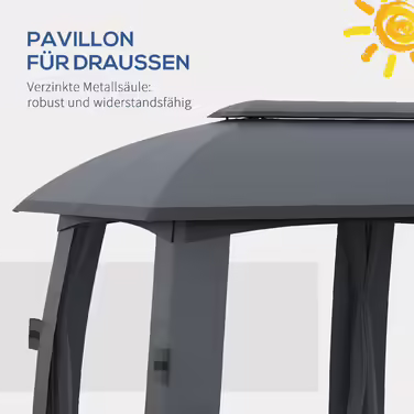 Outsunny Garden Pavilion 3 x 6 m Party Tent with Double Roof & Side Walls, Mosquito Nets for up to 15 People, Galvanized Metal, Dark Grey