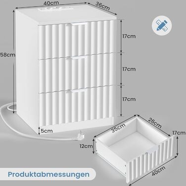 Комплект приліжкових тумб Brinlawb із LED-підсвіткою та зарядкою, чорний, з шухлядами, рифлена поверхня, для спальні та вітальні