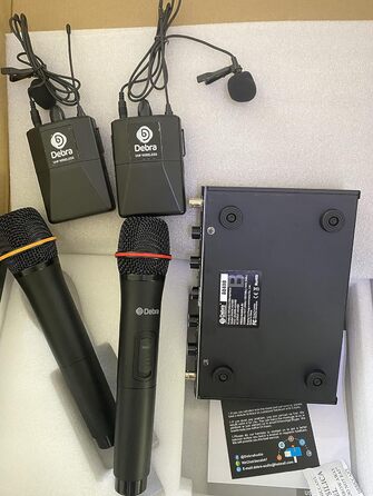 Debra 4-канальний UHF мікрофонний комплект, AU400: ручний, нагрудний, наголовний мікрофон для церкви, караоке, співу (2 ручні + 2 нагрудні мікрофони)