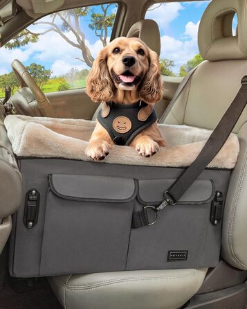 Автокрісло для собак Petsfit M, сірий: зручне автокрісло для середніх та 2 маленьких собак з підкладкою, ременями та кишенею