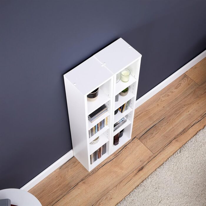 CD DVD BluRay Regal Chart in White – Two-Piece Media Shelf, Storage, CD Stand with 10 Compartments for up to 160 CDs, 20x187 cm (W x H)