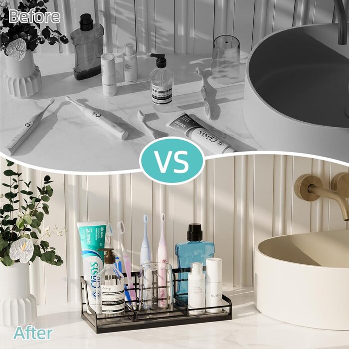 Тримач для зубних щіток у ванну кімнату, органайзер на 6 слотів, швидковисихаючий, для електричної зубної щітки, з абсорбуючим гелем, чорний