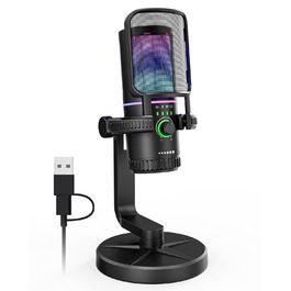 Мікрофон геймерський SINWE з шумозаглушенням, USB для ПК, PS4, стрімінгу, подкастів. З поп-фільтром, тримачем, швидким вимкненням звуку та RGB підсвіткою