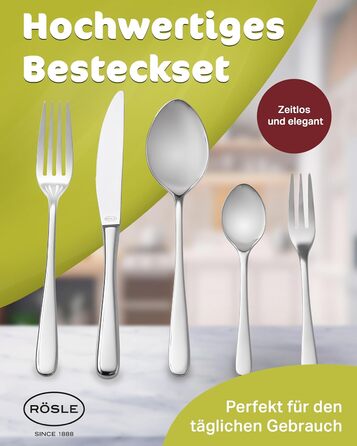 RÖSLE PASSION Cutlery Set for 12 People – 60-Piece Highly Polished Stainless Steel 18/10 Cutlery Set – Premium Dinnerware Set, Dishwasher Safe, in Elegant Gift Box 60-Piece Dinnerware Set