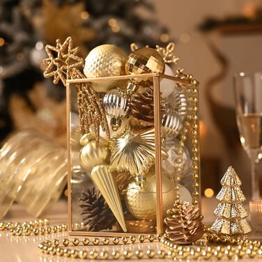 Набір прикрас на ялинку Valery Madelyn 60 шт. - ялинкові кулі, міцні, з підвісками, декор для ялинки (білий & золотий)