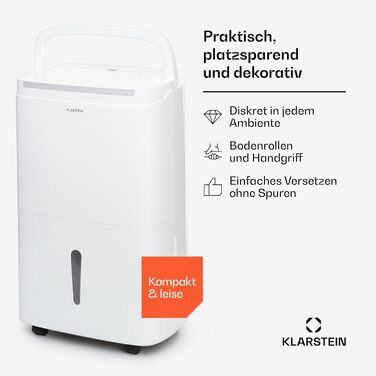 Електричний осушувач повітря Klarstein DryFy Connect 50L: 50 л/24 год, WiFi, Alexa, 7 л бак, таймер, для приміщень 45-55 м²