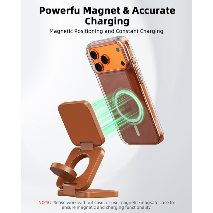 Зарядний пристрій KU XIU X55 Turbo Qi2.2 25W Magsafe 3-в-1: для Apple Watch, iPhone 17-12 та AirPods, помаранчевий