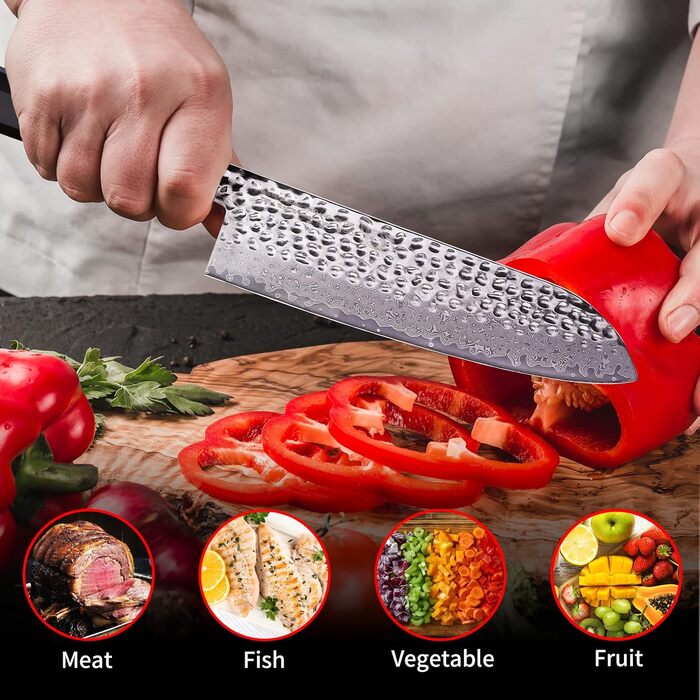FINDKING Santoku ніж: професійний кухонний ніж з японської сталі 9Cr18MoV, ABS рукоятка, 21 см (8 дюймів)