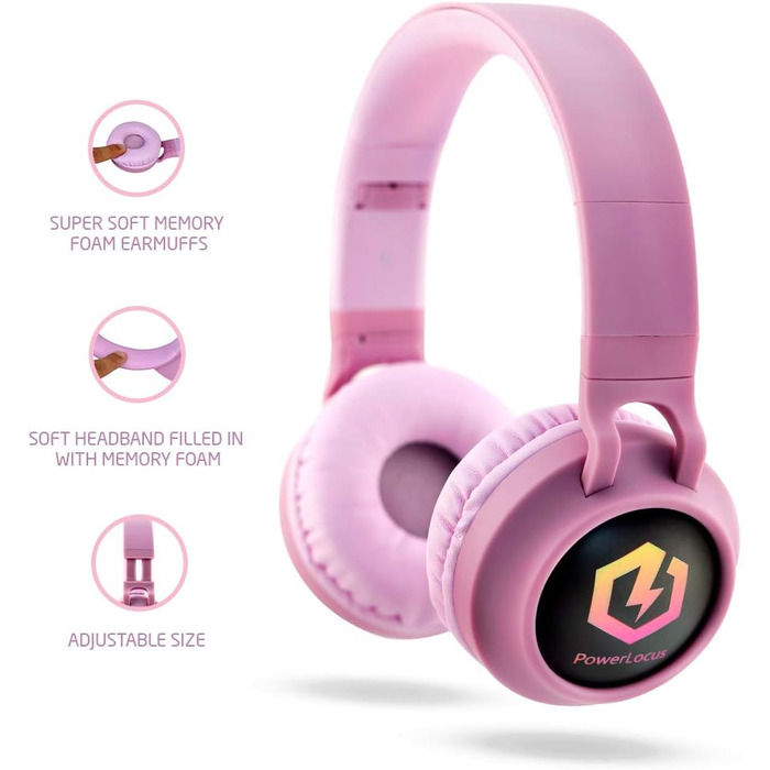 Дитячі навушники PowerLocus Bluetooth Over-Ear з LED-підсвічуванням, 85dB, HD Stereo, мікрофон для телефону, планшета, ПК, TV (N-Рожевий)