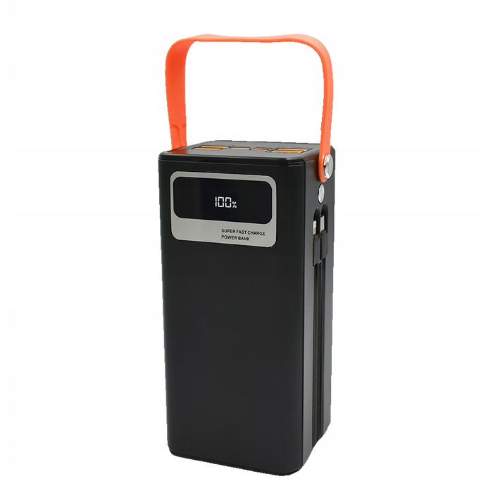 Потужний павербанк FUMO 50000mAh з вбудованими кабелями, швидка зарядка 4xUSB, USB-C, LCD-дисплей, PD, QC