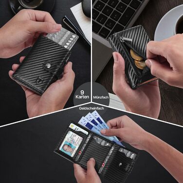 Чоловічий гаманець Tomylv з RFID захистом, стильний, з карбонової шкіри, двостороній, чорний & помаранчевий