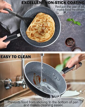 Сковорода Cook N Home з антипригарним покриттям, мармур, 20.3/25.4/30.5 см, чорна