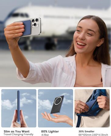 Портативний акумулятор Ntaanoo для iPhone з MagSafe, 5000mAh, 20W, бездротова зарядка, блакитний