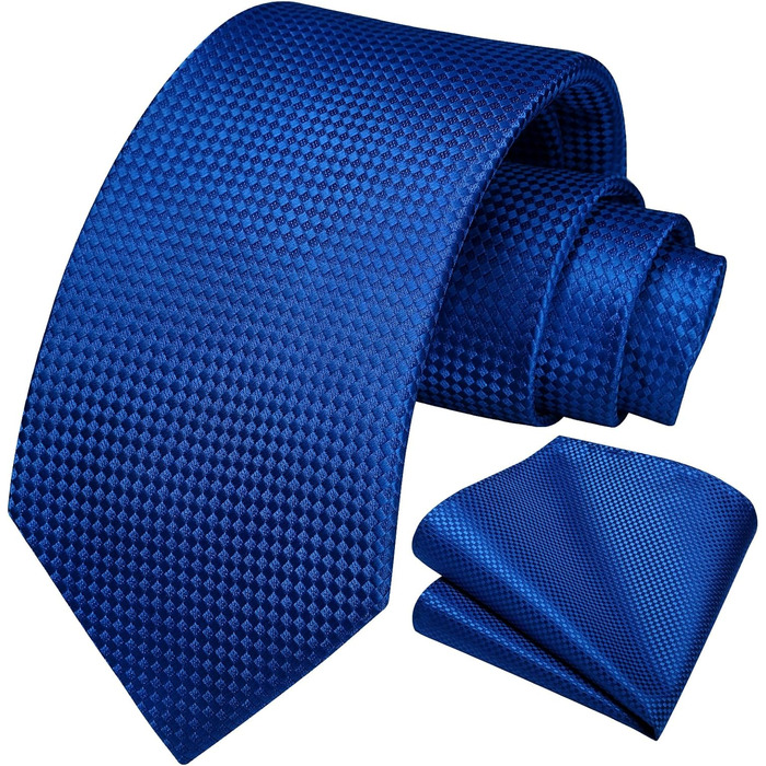 HISDERN Краватка для чоловіків з нагрудним хустиком у горошок. Краватка для весілля, класичний стиль, бізнес. Набір краватки та хустинки, універсальний розмір (A-16, Королівський синій)