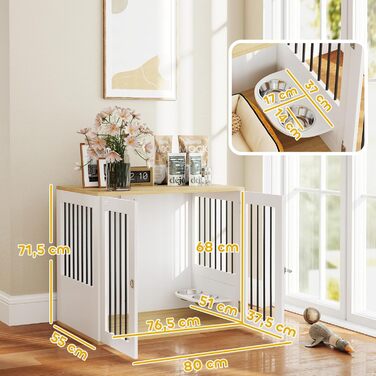 Клітка для собак Pawhut з приставним столиком, біла, для середніх собак, з поворотними годівницями