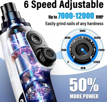 Шліфувальник кігтів для собак Casfuy Smarter Krallenschleifer 6-ступінчатий – 50% потужніший, з 2 LED-лампами, тихий, акумуляторний, для собак та котів великих, середніх та малих порід, білий