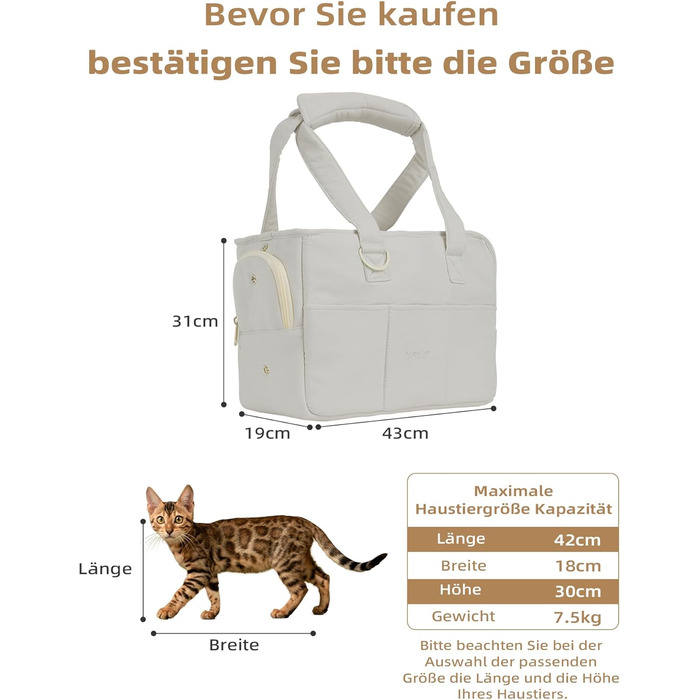 Транспортна сумка для собак, котів та кроликів – складана переноска з безпечним закриттям, сіткою для вентиляції та бічними кишенями – практичний аксесуар для подорожей (Бежевий/Сірий, різні розміри)