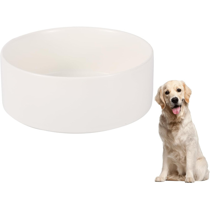 Керамічна миска для собак середніх та великих порід - важка, глибока миска для корму або води - 1800 мл - біла. Миски для собак великих порід