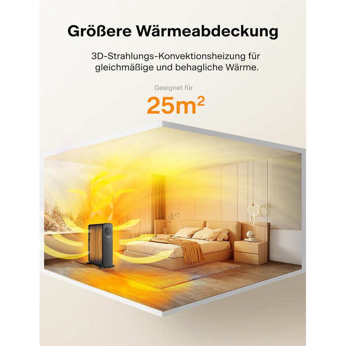 PELONIS 2500W Oil Radiator - Energy Saving, 13 Ribs Electric Heater, Mobile Electric Heater with Thermostat, 3 Heat Settings and Overheat Protection, Electric Radiator Heater, Black 13 Ribs without Remote Control Black