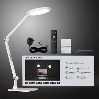 LED лампа настільна з денним світлом для відеоконференцій, офісна лампа з підставкою, регульована з 4 режимами кольору, 18W світло для відео, захищає очі, підходить для дому та офісу, матовий білий