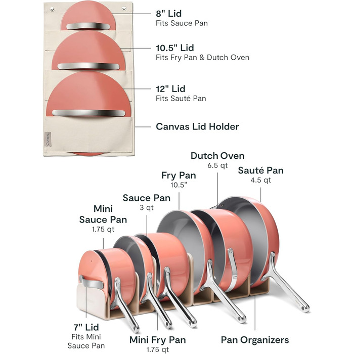 Набір посуду Caraway Deluxe антипригарний керамічний 16 предметів: каструлі, сковороди, кришки, органайзери для кухні. Без PFAS та PFOA. Підходить для всіх типів плит, можна використовувати в духовці. Колір Перракотта.