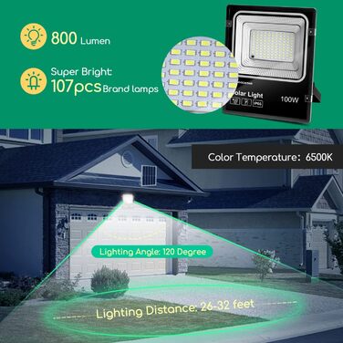 Aigostar 50W Solar Flood Light Outdoor, Super Bright LED Floodlight with Solar Panel, Cool White 6500K, IP66 Protection Rating Solar Spotlight Searchlight Outdoor Spotlight for Garden, Door, Yard, Garage, etc., 2 Pack (100 Watt)