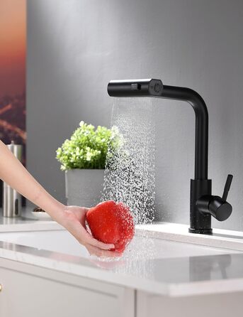 Чорний кухонний змішувач з витяжною лійкою TIMACO 360° поворотний, одноручний, для кухонної мийки | Змішувач для кухні