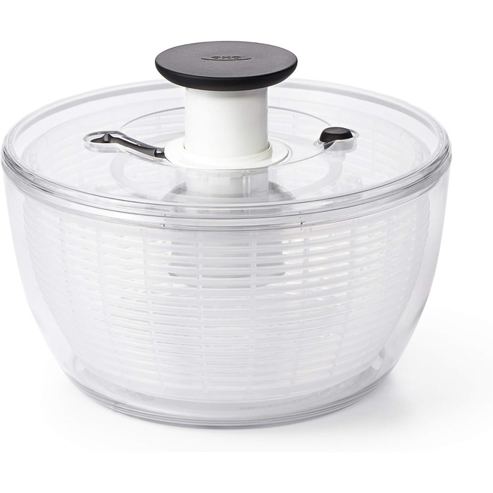 Салатниця-швидкокрутка OXO Good Grips з ситом та кришкою – для миття та сушіння салату, прозора, велика