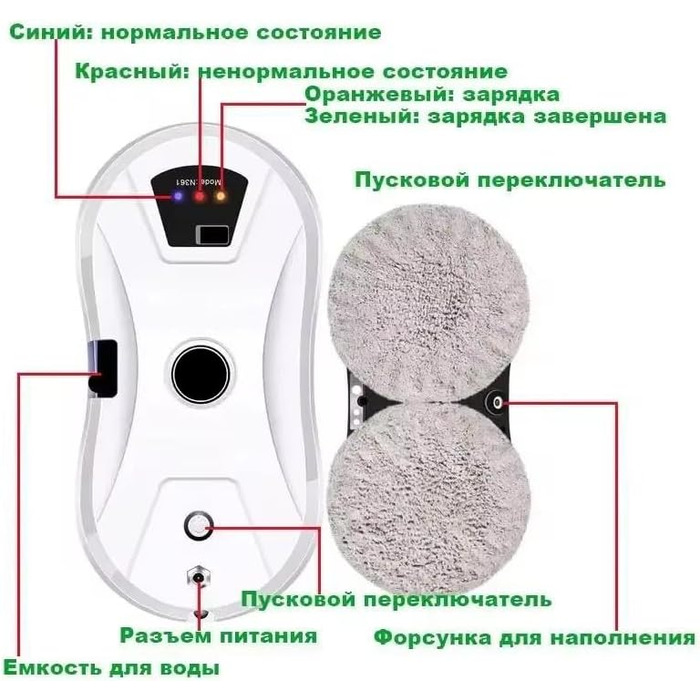 Робот для миття вікон EagerMinds з автоматичним розпиленням води, 5600Pa, електричний, для внутрішніх та зовнішніх вікон