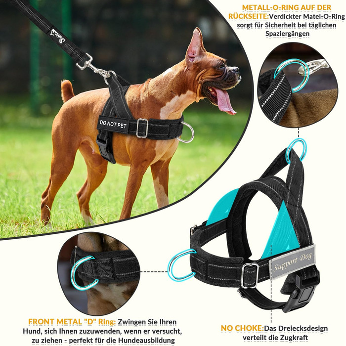 Нашийник для собак Eyein з повідком для великих та середніх собак, м'який, з 2 кліпсами для повідка, світловідбиваючий, легкий, анти-тяга, для прогулянок та тренувань, чорний, розмір L