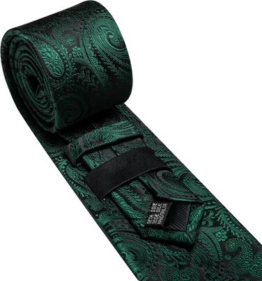 Набір краваток з хустинкою та краватки-кліп для чоловіків Barry.Wang: Шовкова краватка, нагрудна хустинка, запонки, набір для весілля, ділових зустрічей, вечірок, темно-зелений