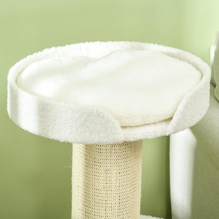 PawHut Cat Tree Small 91 cm Cat Tree with Cat Bed, Cat Scratching Post Activity Tree Scratching Post with Platform for Cats up to 5 kg Sisal Lambswool (Cream White)