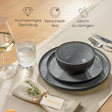 Набір посуду Twinzee Steingut (24 частини) для 6 осіб: тарілки та миски - серія Riviera (Perla)