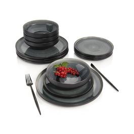 Набір посуду SÄNGER Helsinki 12 предметів: тарілки для їжі, сніданку та супу (4 особи), чорний з сірим акцентом, преміум-якість