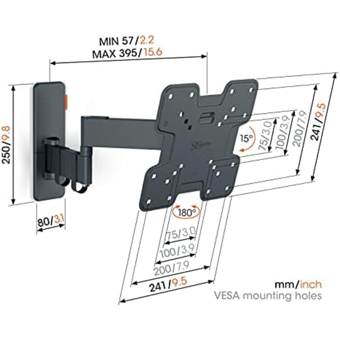 Кріплення для телевізора Vogel's Quick TVM 1225, поворотне, для телевізорів 19-43 дюймів, до 15 кг, кут повороту 120°, VESA 200x200, універсальне