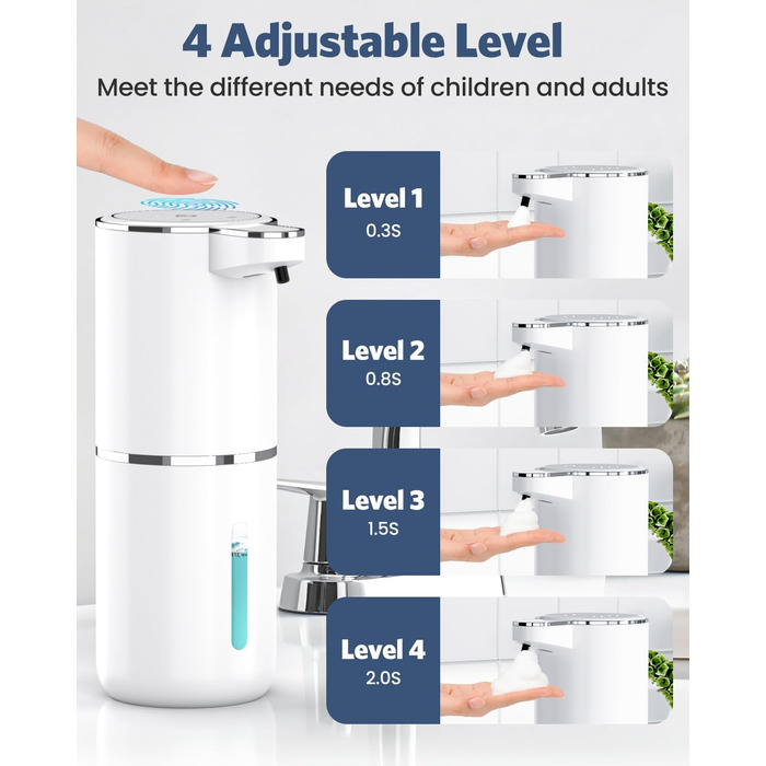 Автоматичний диспенсер мила HAPPHOOH, 380 мл, сенсорний, USB, водонепроникний, для кухні, ванної, школи, готелю, пінистий