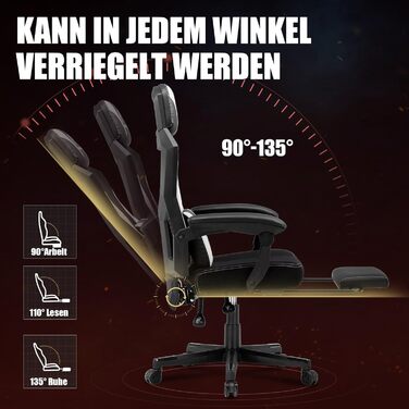 Геймерське крісло GTPLAYER з підставкою для ніг, ергономічне офісне крісло з сітчастою спинкою, тканинне крісло для дому та офісу (Біле, Large)