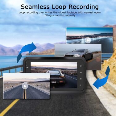 Відеореєстратор ORSKEY Dashcam Auto 1080P Full HD з двома об'єктивами для автомобіля, 170° кут огляду, циклічна запис, G-сенсор, LCD-екран